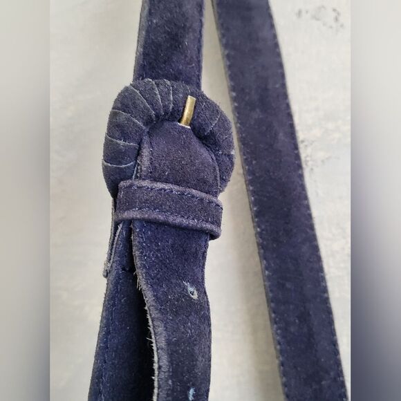 Ecote Blue Suede Side Fringe Cow Leather Bucket Sling Bag - Picture 2 of 15